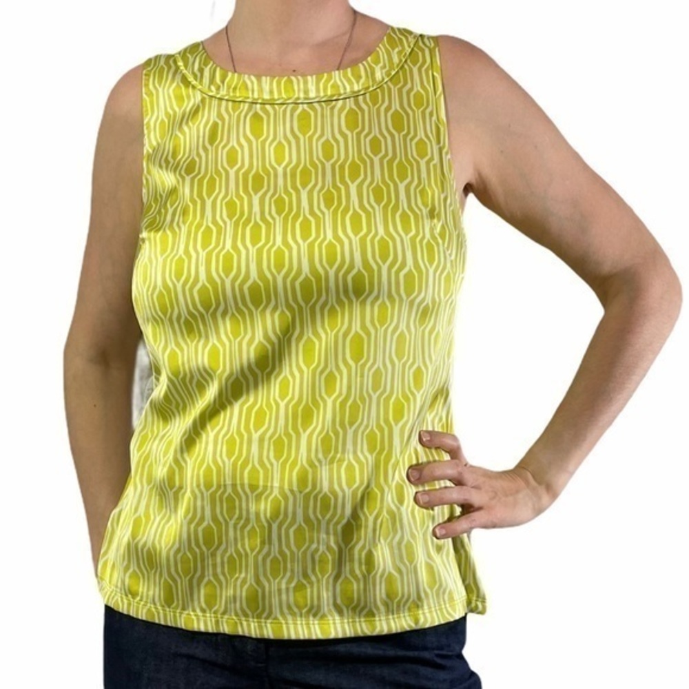 ANN TAYLOR Lime Green Geometric Top Small